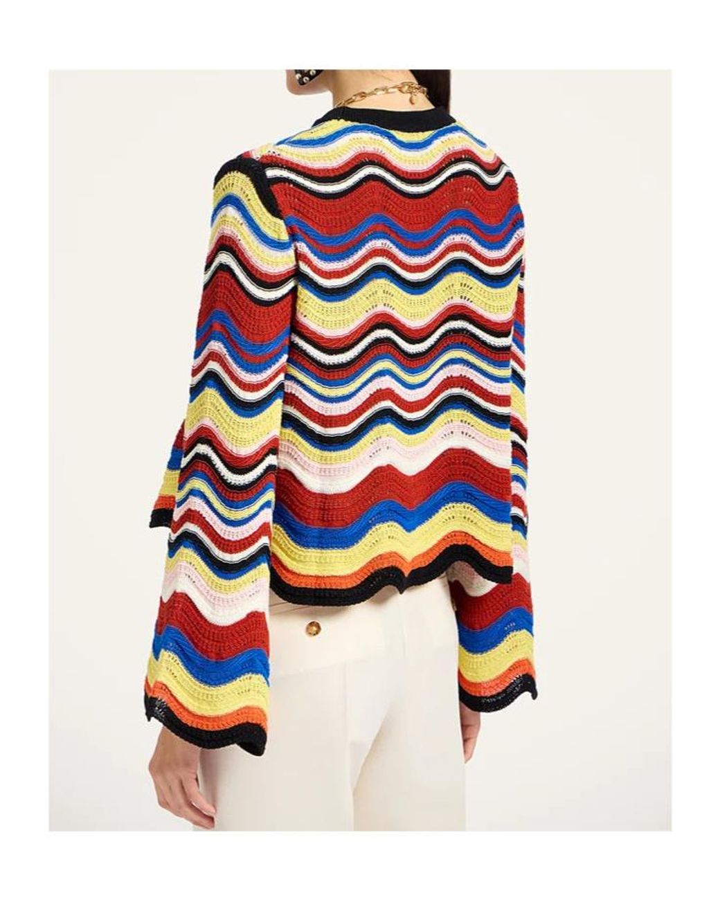 LaDoubleJ Multicolor Wave-Pattern Bell-Sleeve Sweater