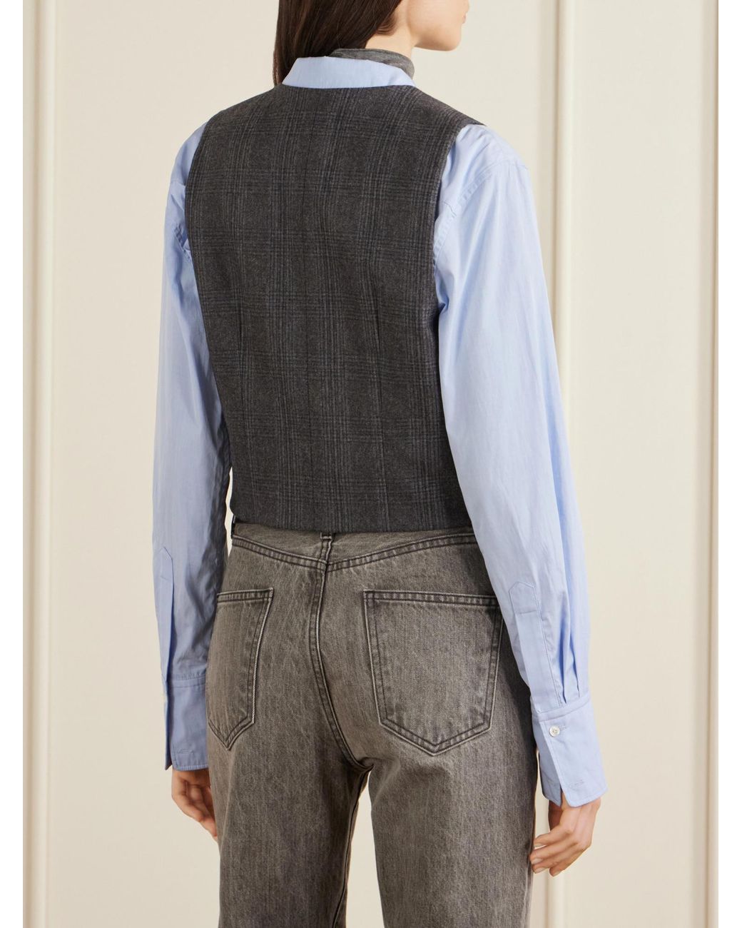 Nili Lotan Gray Ismael Checked Wool-Blend Vest