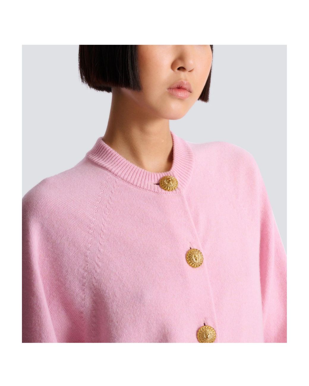 Balmain Pink Buttoned Crewneck Cardigan