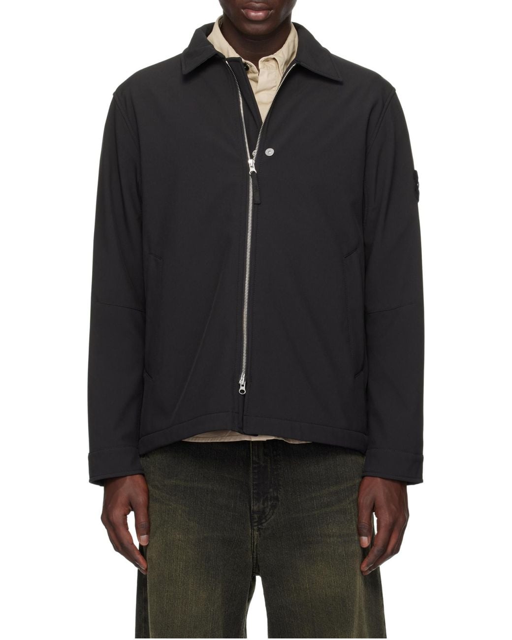 Stone Island Black Logo Patch Zip-Up Jacket for men