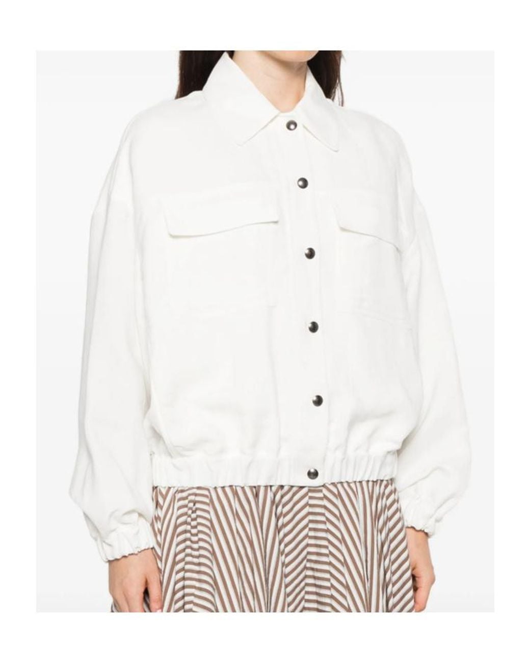 Brunello Cucinelli White Long-Sleeve Casual Jacket