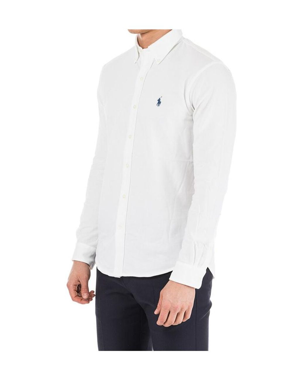 Ralph Lauren White Polo Pony Embroidered Buttoned Shirt for men