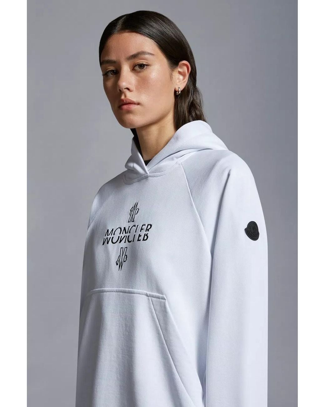 Moncler White Appliqué-Logo Cotton Hoodie