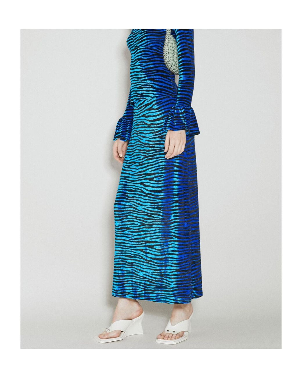 Rabanne Blue Velvet Zebra Print Skirt