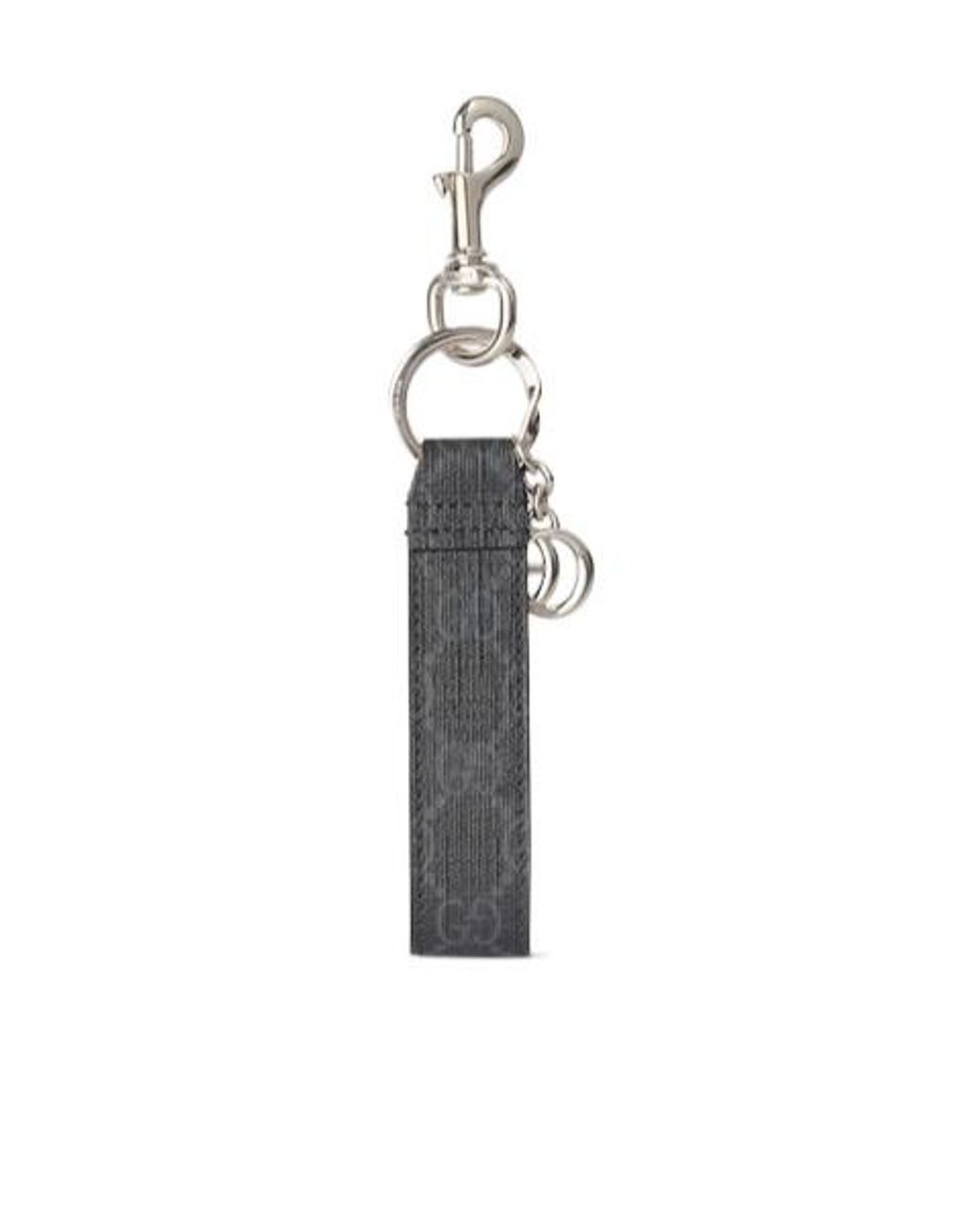 Gucci White Logo Plaque Monogrammed Keychain for men