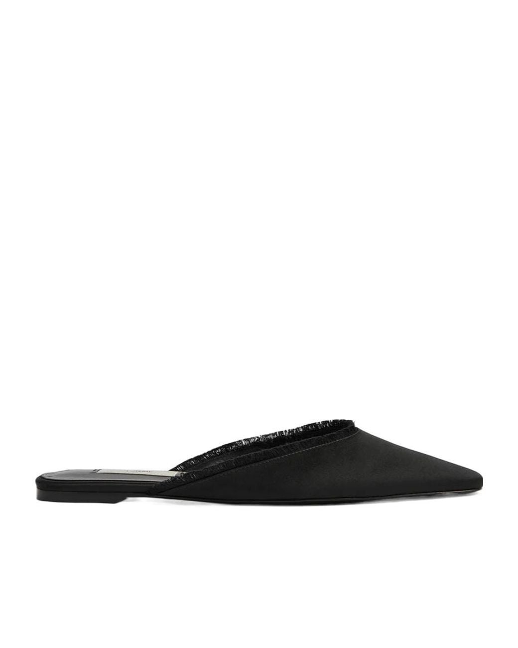 Totême Black Distressed Satin Casual Slides