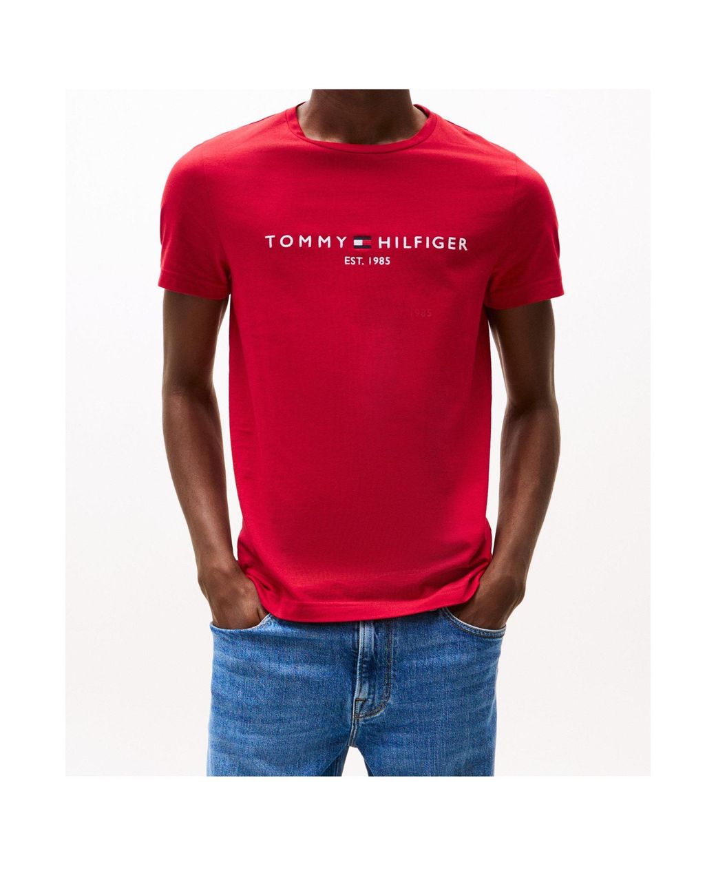 Tommy Hilfiger Red Logo Short Sleeve T-Shirt for men