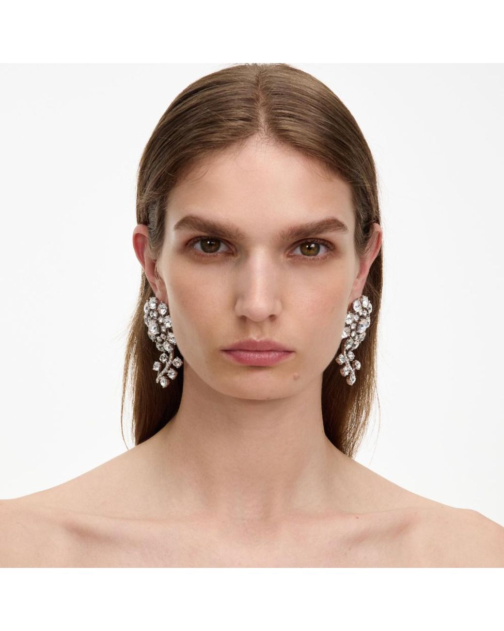 Self-Portrait White Crystal-Embellished Floral Earrings