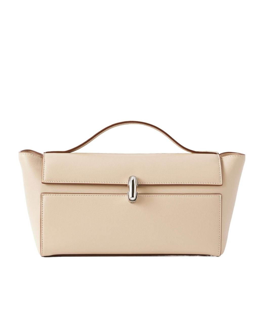 SAVETTE White Symmetry Trapeze Pochette Leather Tote