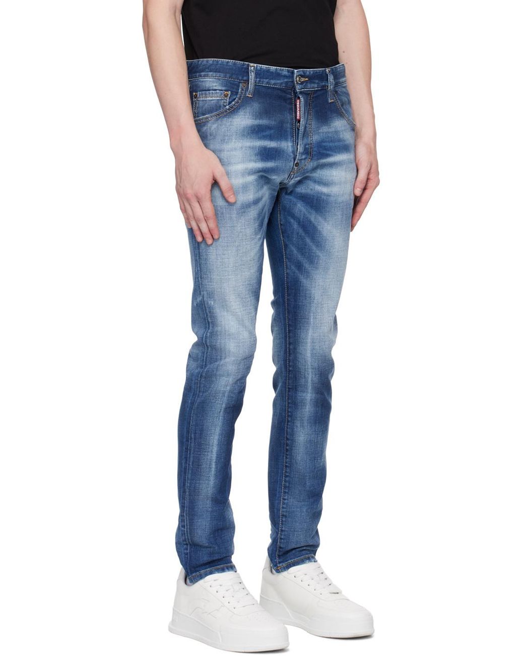 DSquared² Blue Logo Patch Distressed Slim-Fit Jeans for men