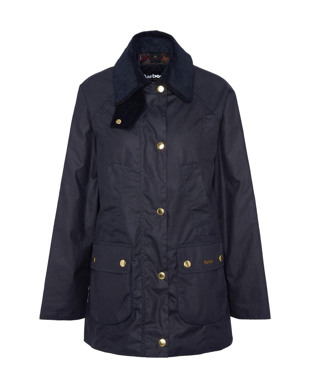 Barbour Blue Beadnell Waxed Corduroy-Collar Coat