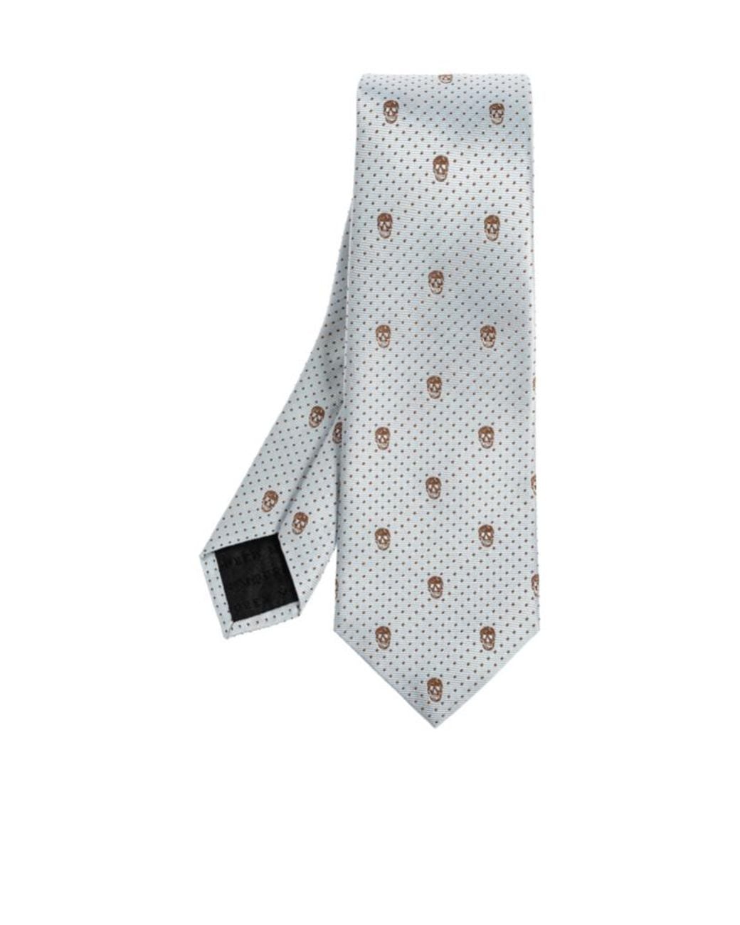 McQueen White Skull-Jacquard Pointed-Tip Tie for men