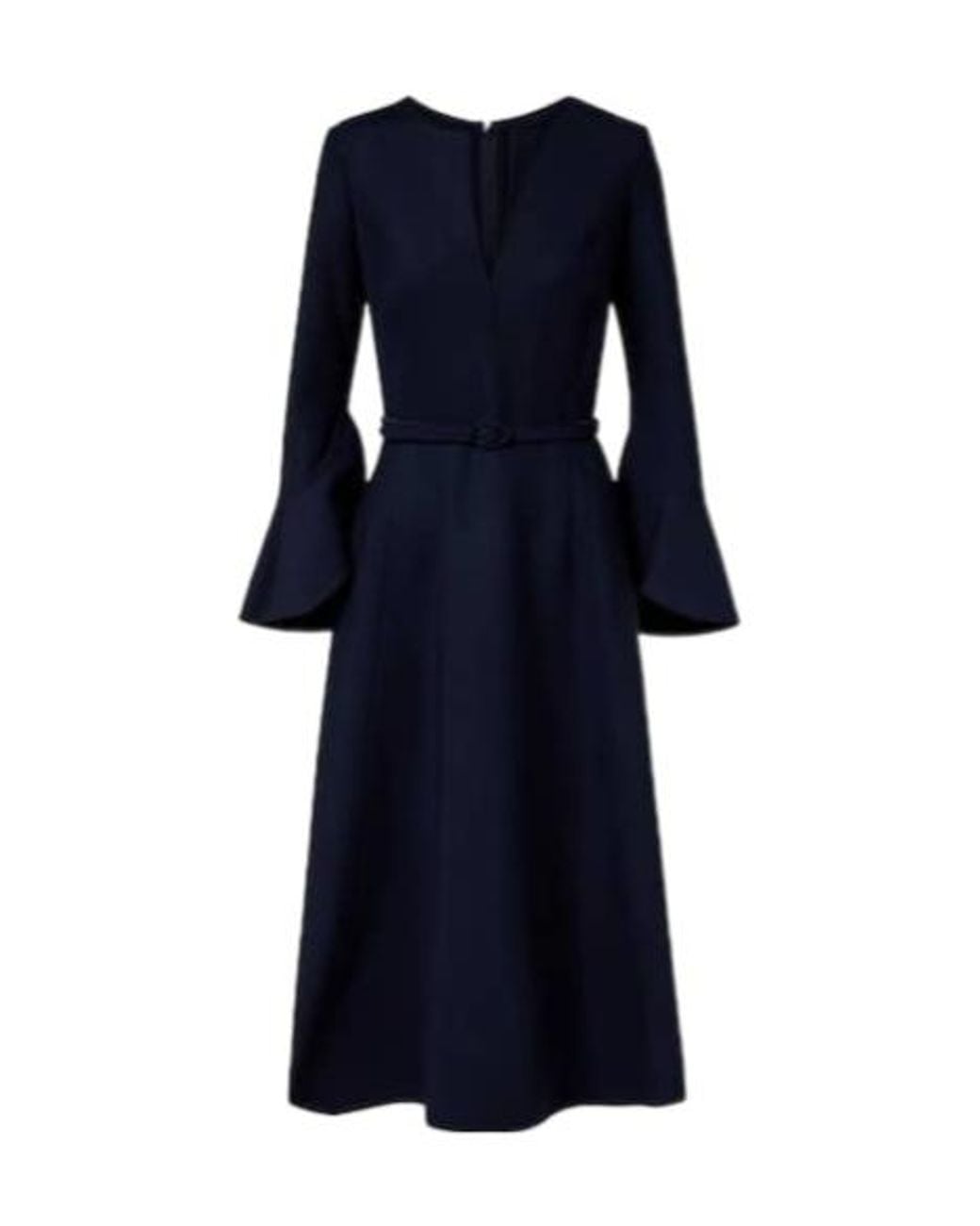 Oscar de la Renta Blue Belted Wool-Blend Midi Dress