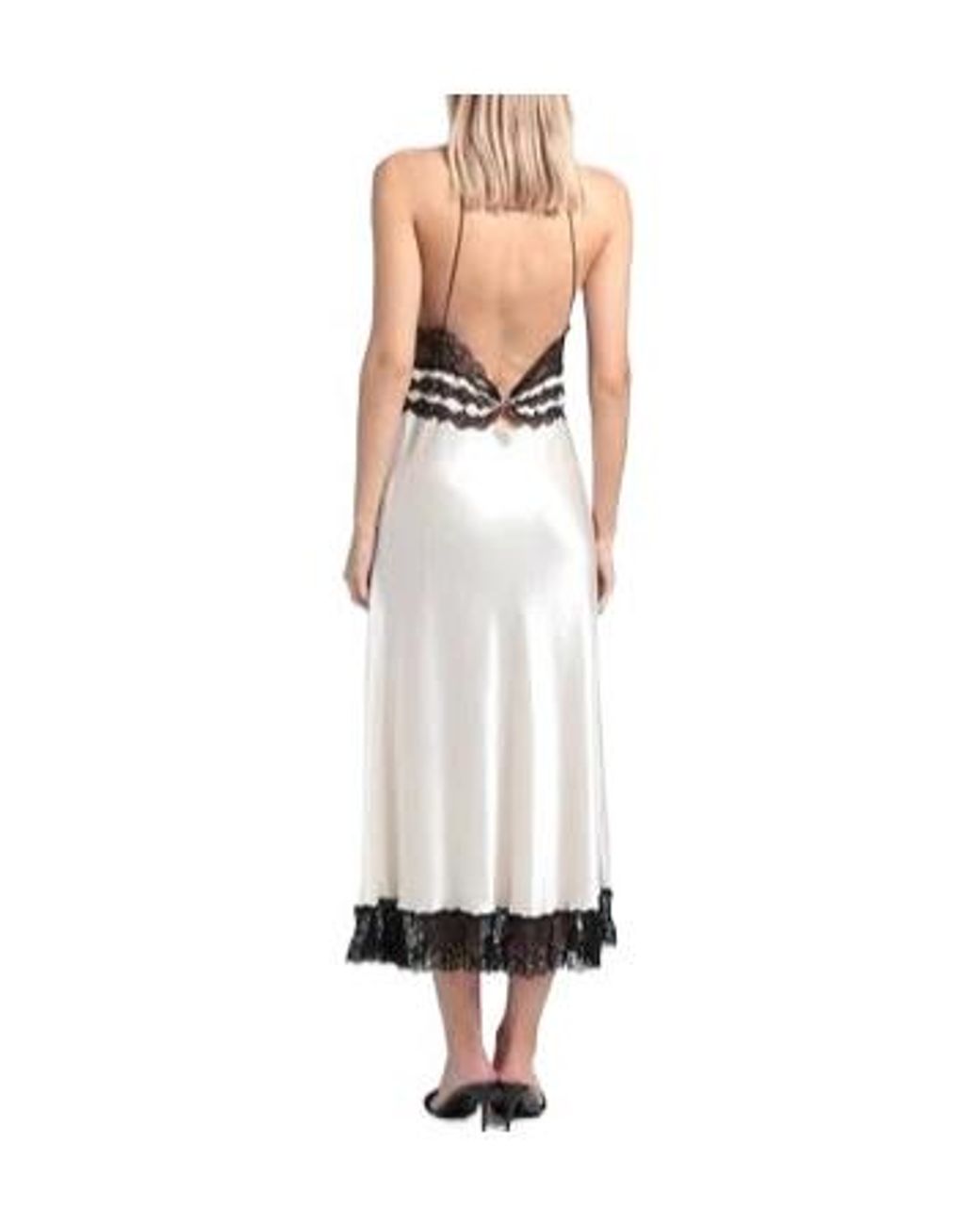 Saint Laurent White Sleeveless Satin Lace Dress