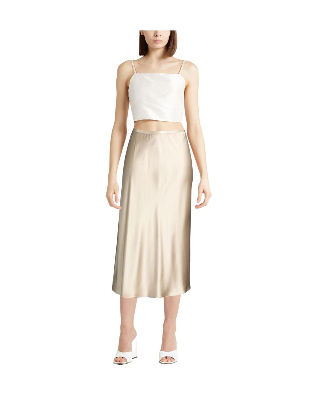 Max Mara Natural Minimalist Satin Midi Skirt