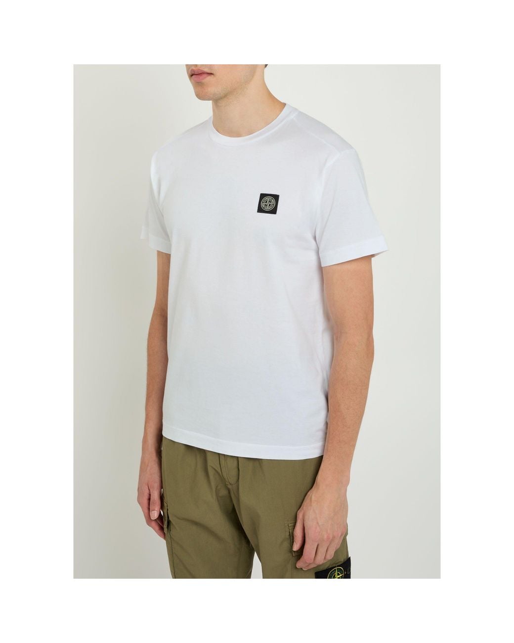 Stone Island White Compass Badge Cotton T-Shirt for men