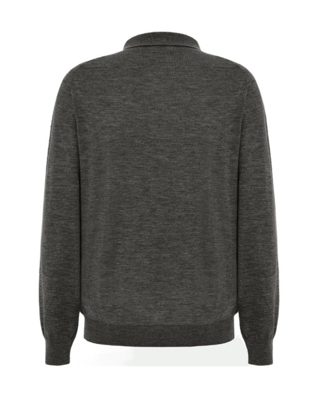Malo Gray Long-Sleeve Knit Polo Shirt for men