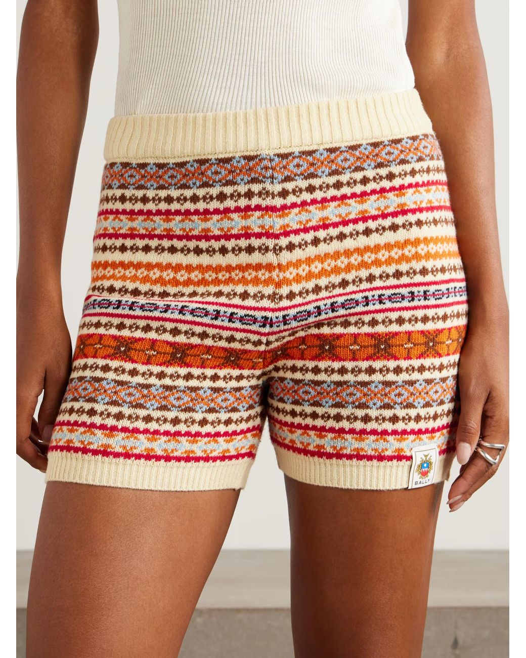 Bally Red Jacquard Knit Wool Shorts
