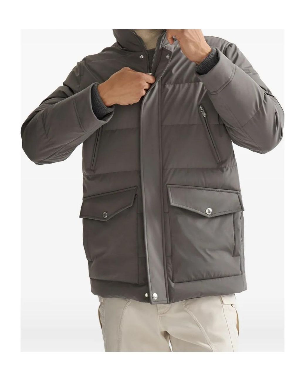 Brunello Cucinelli Natural Quilted Hooded Coat for men