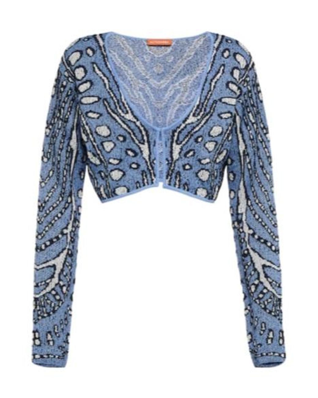 Altuzarra Blue Damisi Jacquard Knit Cropped Cardigan