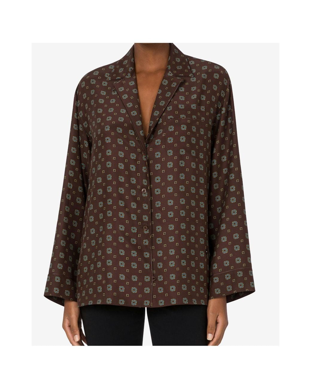 Moschino Brown Satin Tie Printed Shirt