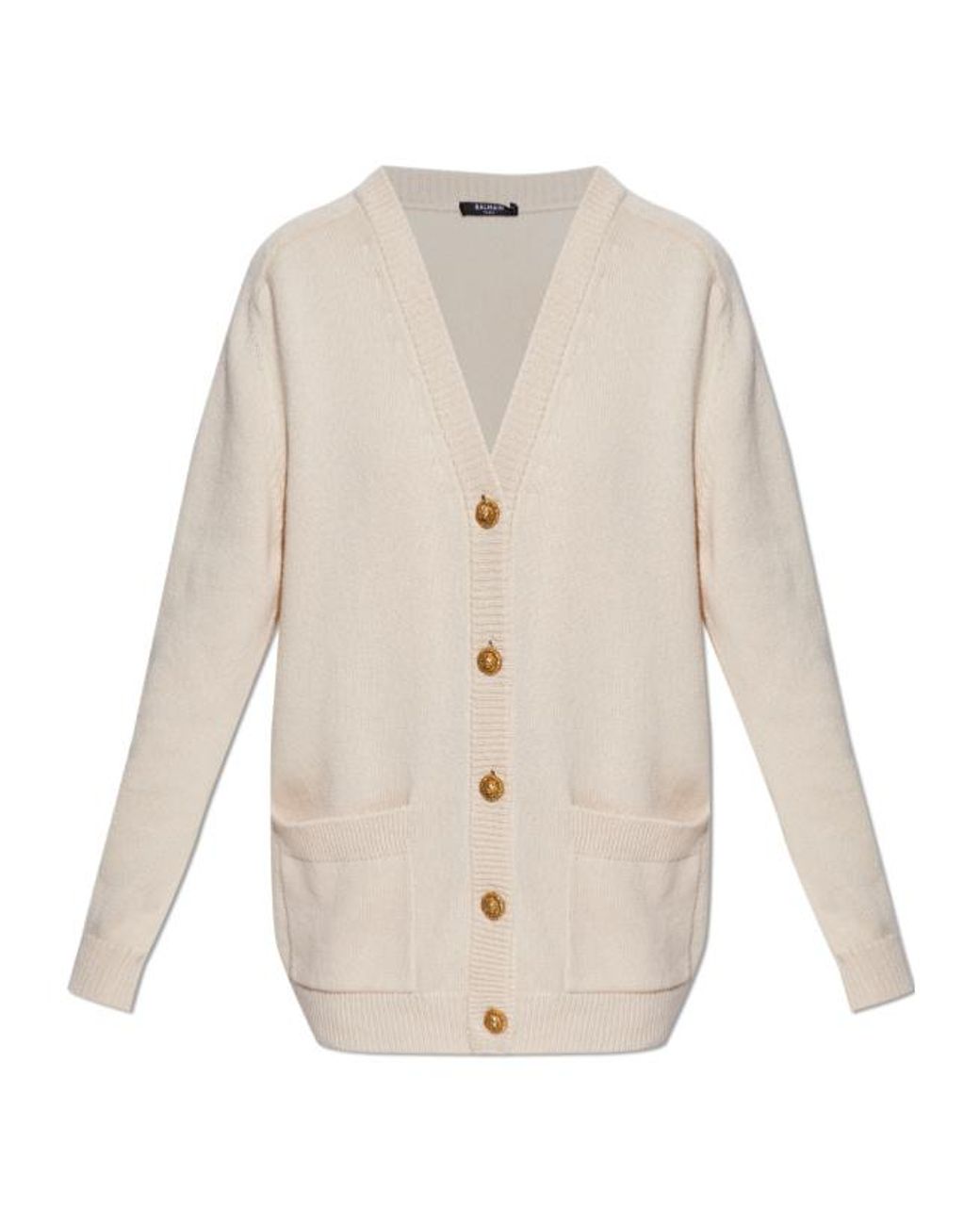 Balmain White Buttoned V-Neck Cardigan