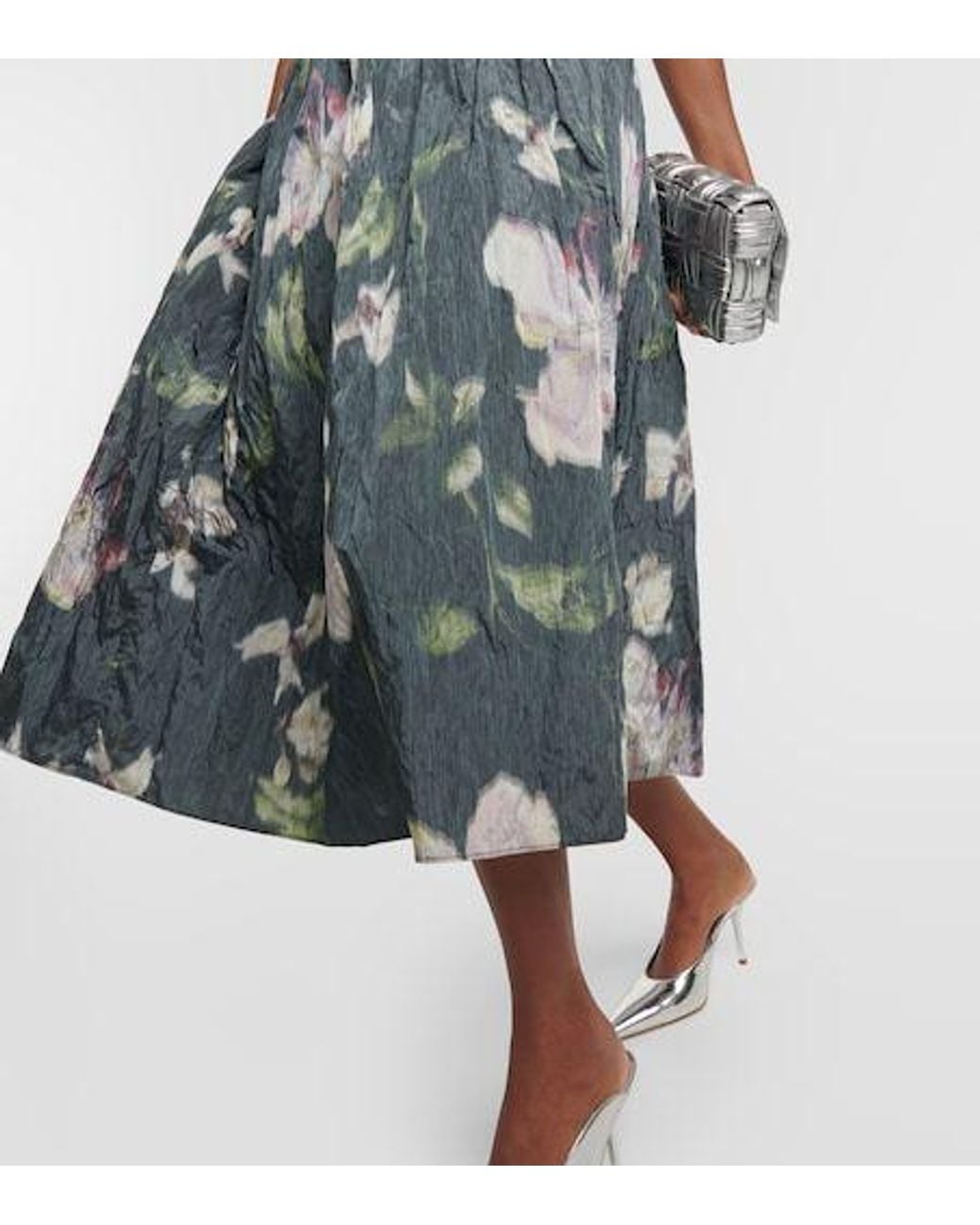 Erdem Blue Floral Taffeta Midi Dress