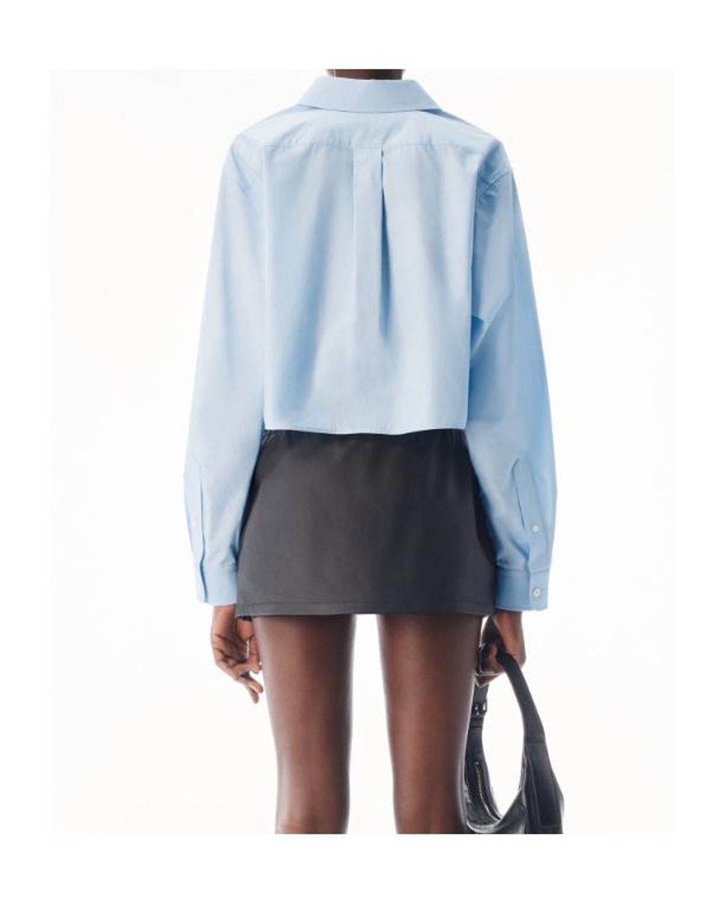 Alexander Wang Blue Logo Embroidered Button-Up Cropped Shirt