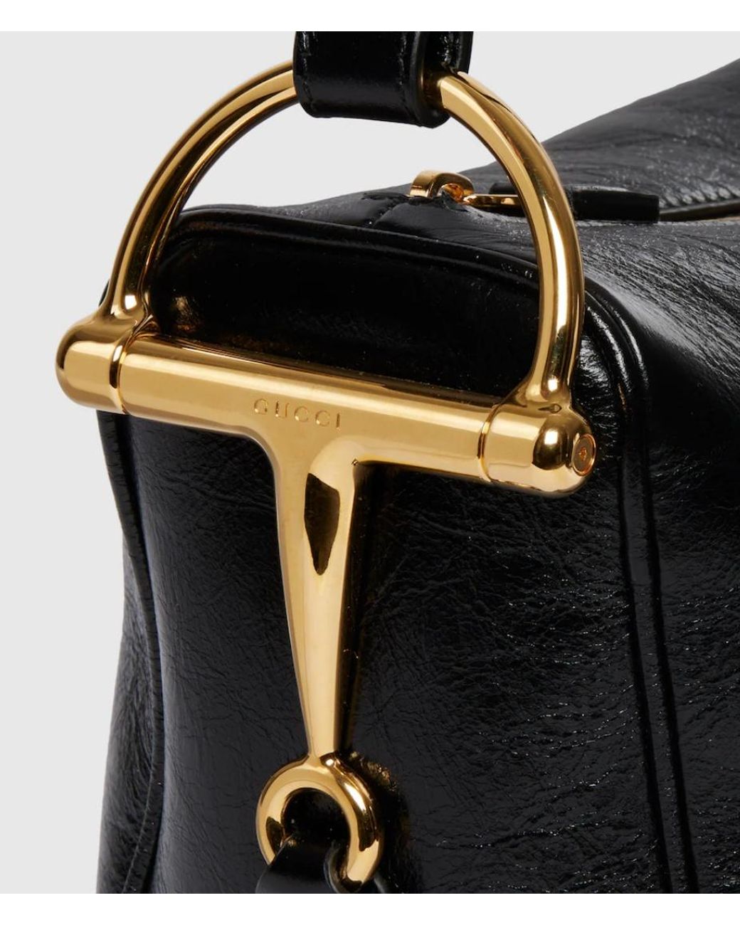 Gucci Black Half Horsebit Medium Shoulder Bag, Leather