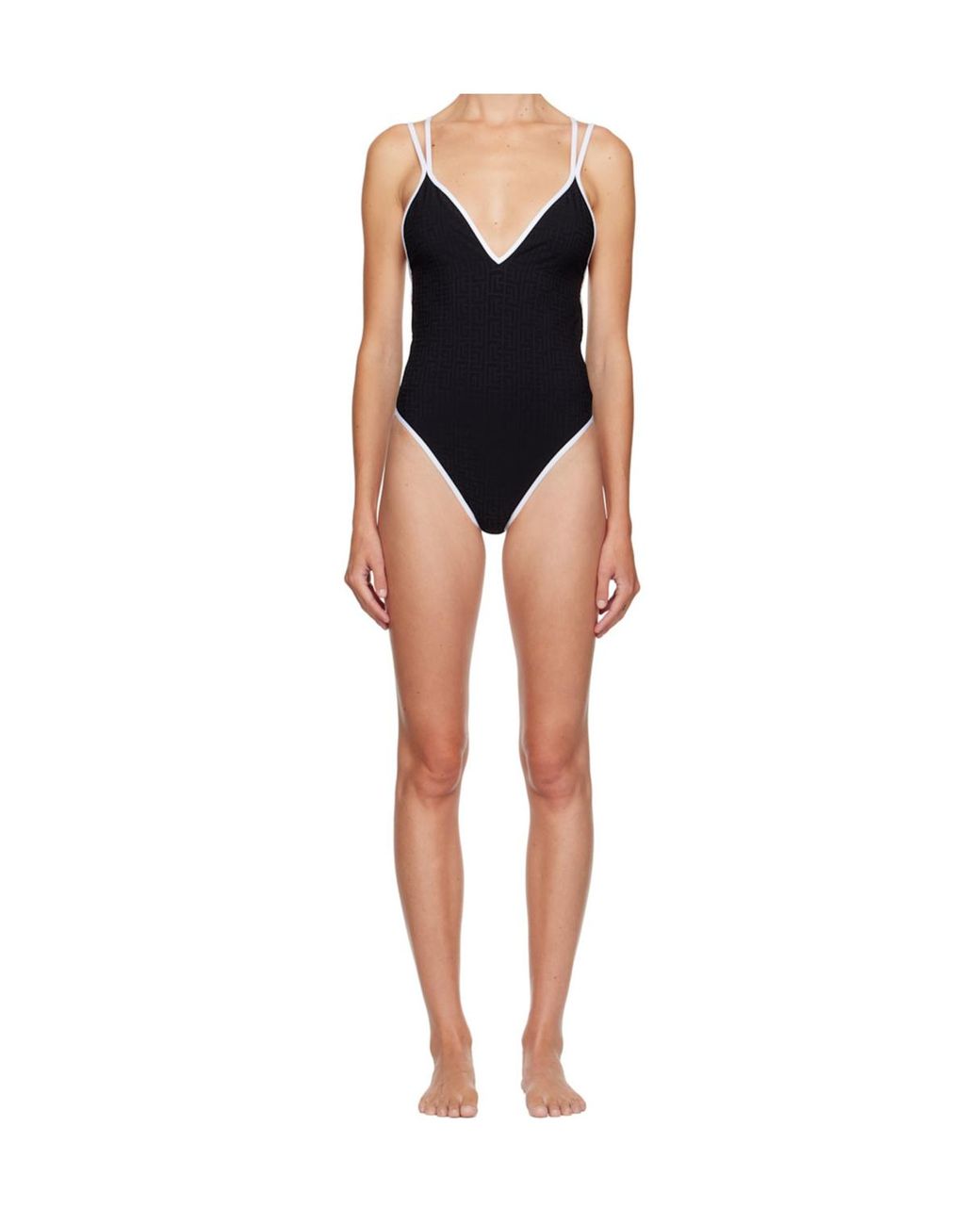 Balmain Black Cross-Over Back One-Piece Swimsuit
