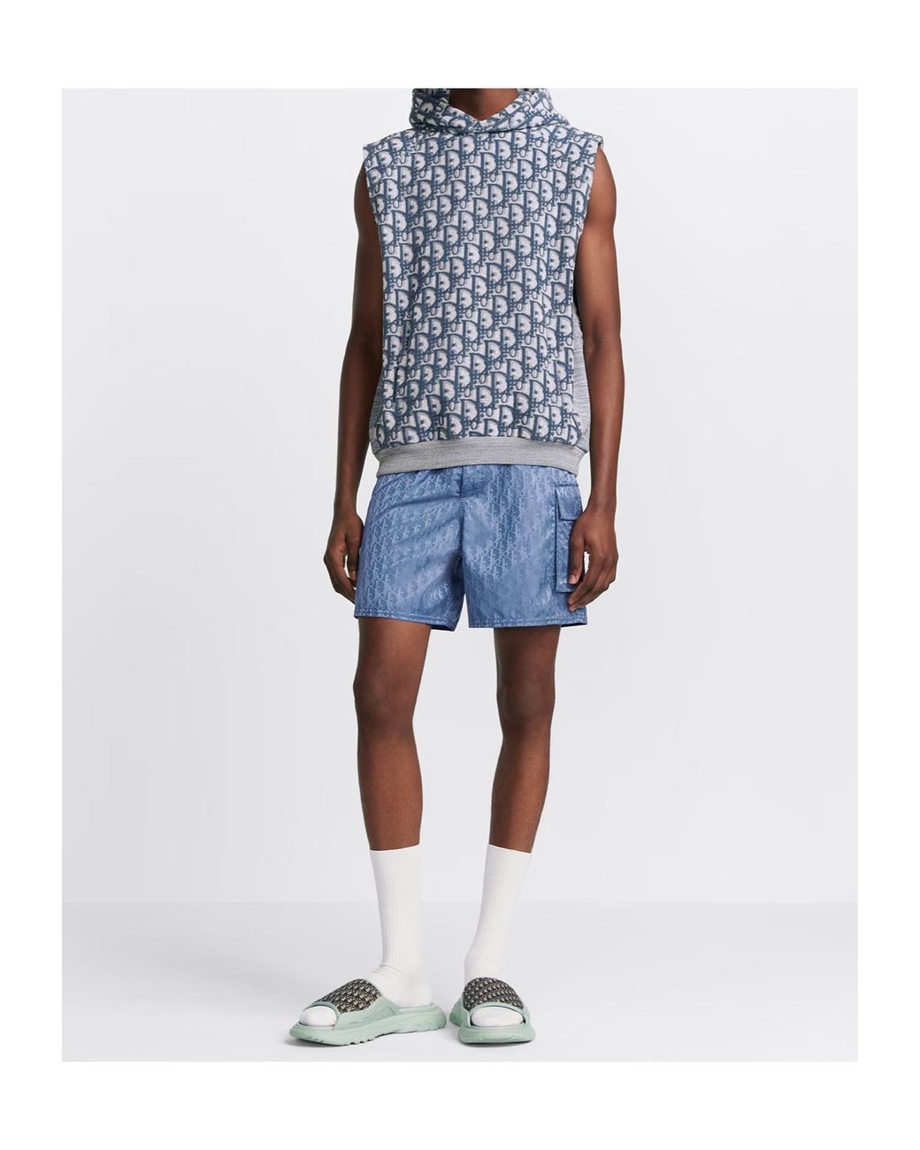 Dior Homme All-Over Logo Patterned Sleeveless Hoodie in Blue for