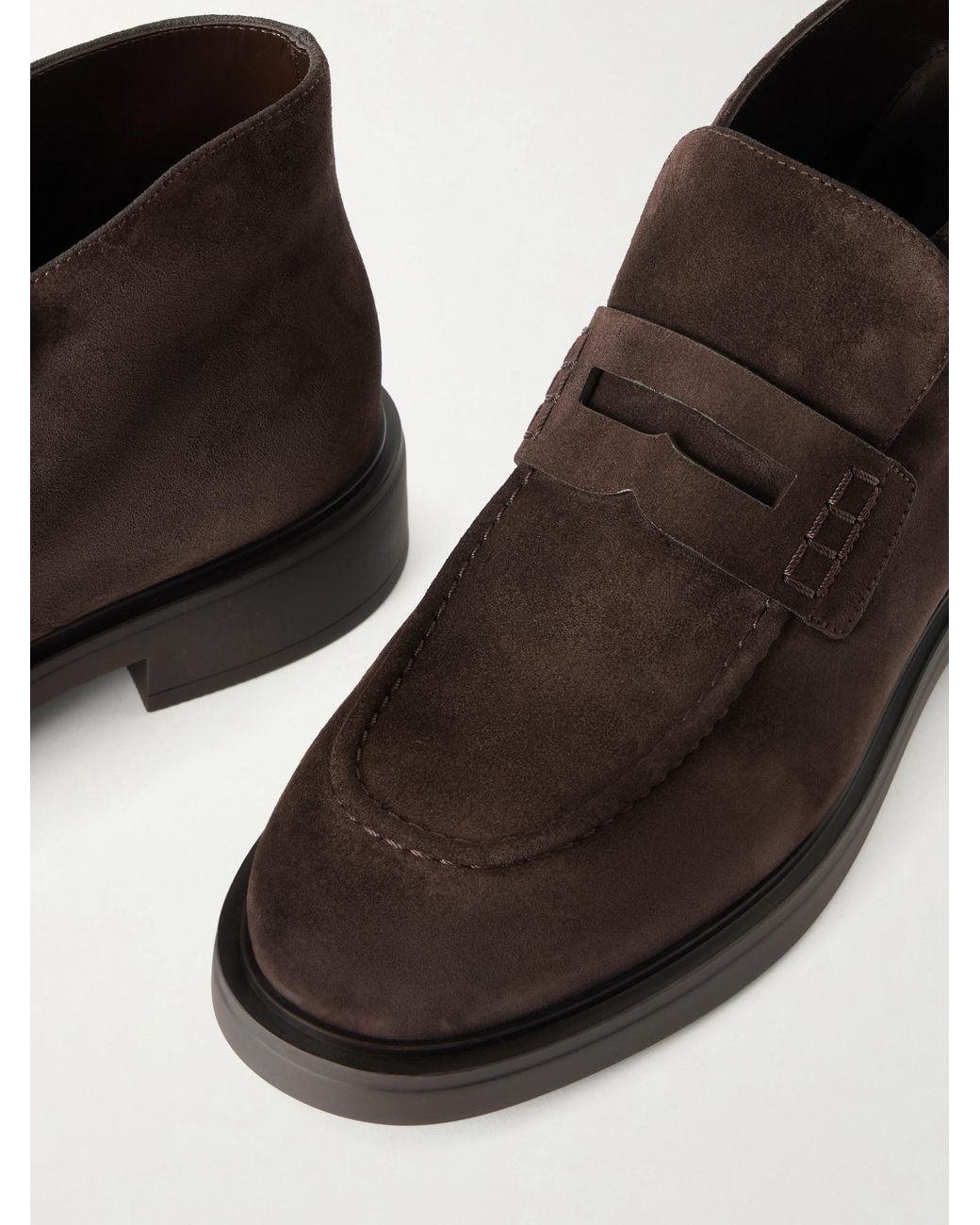 Gianvito Rossi Brown Suede Penny Loafer Ankle Boots