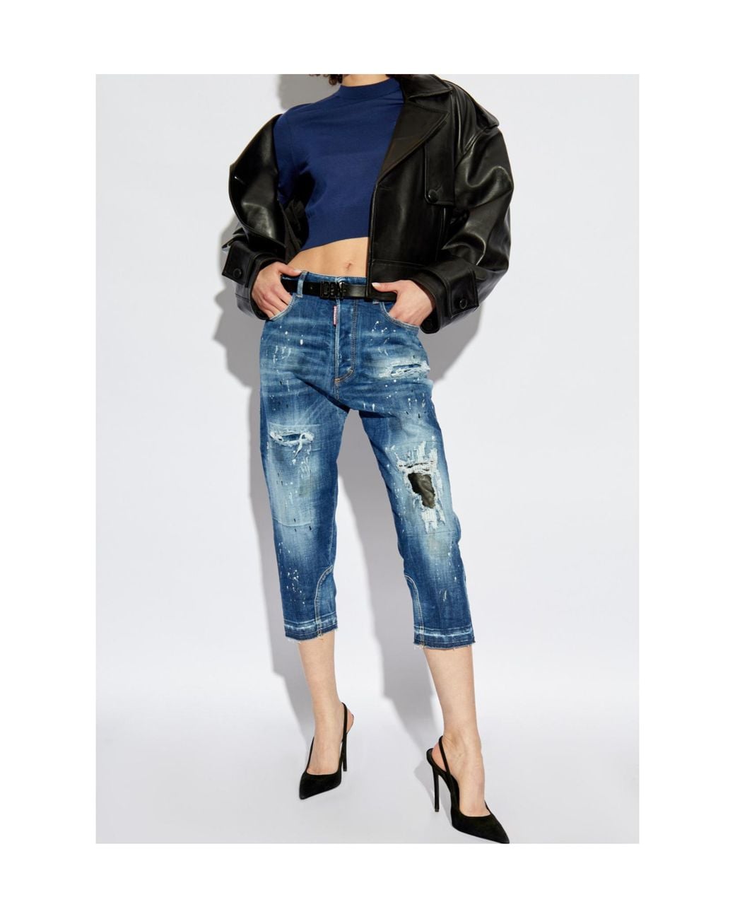 DSquared² Blue Distressed Cropped Jeans