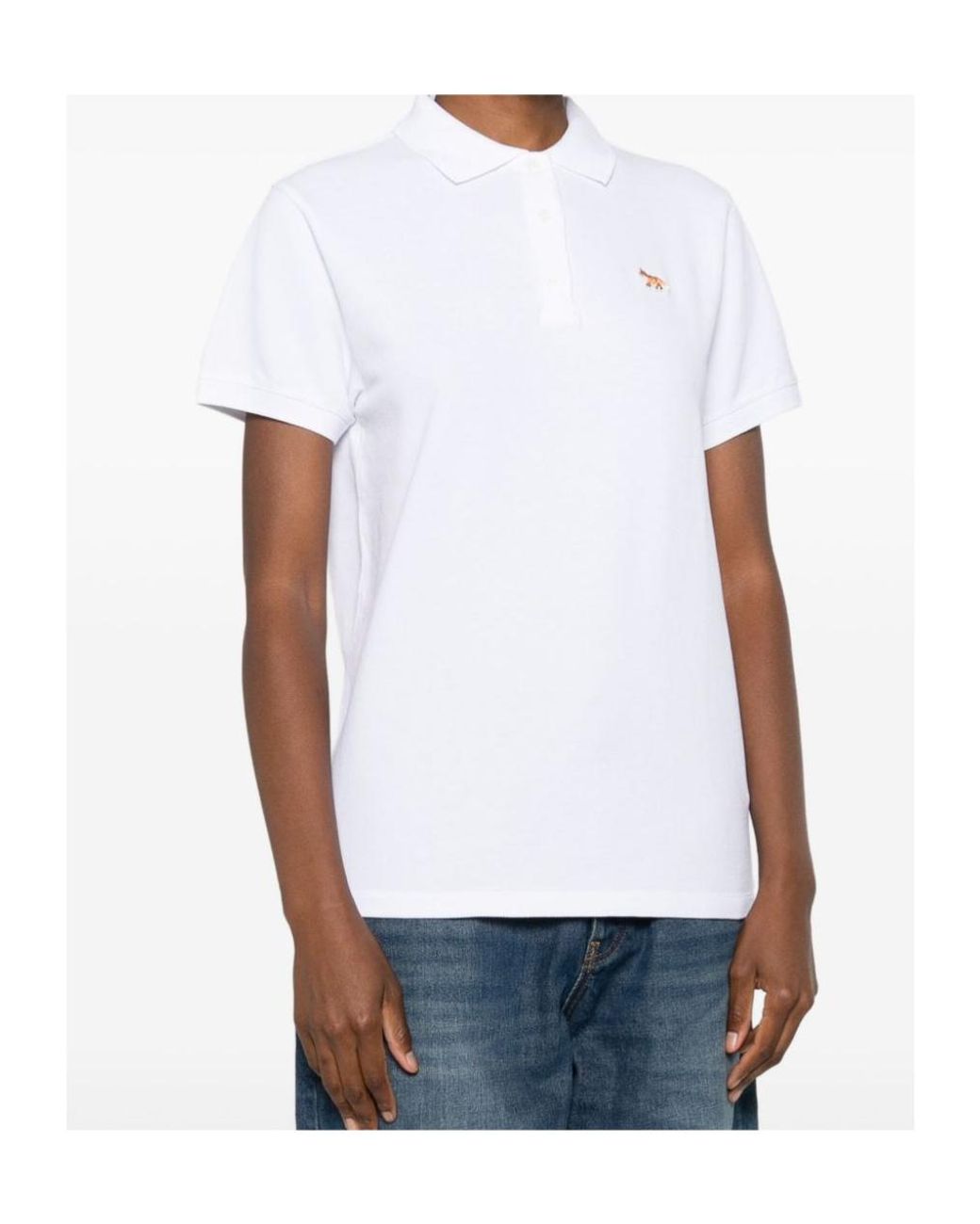 Maison Kitsuné White Maison Kitsuné Short Sleeve Fox-Embroidered Polo Shirt
