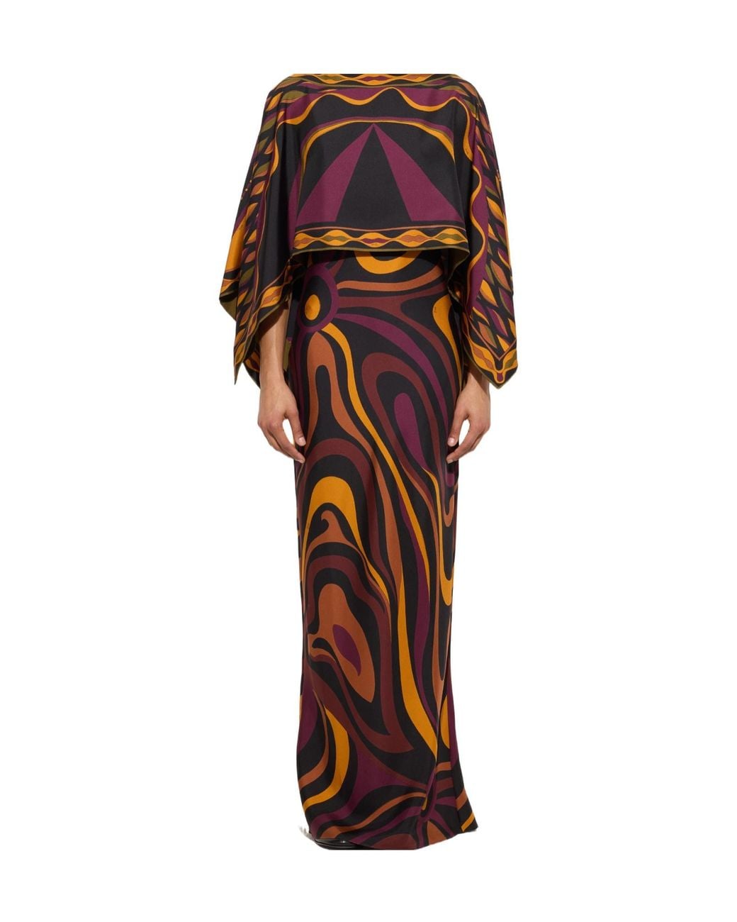 Emilio Pucci Multicolor Pucci Marmo Cape Detail Maxi Dress