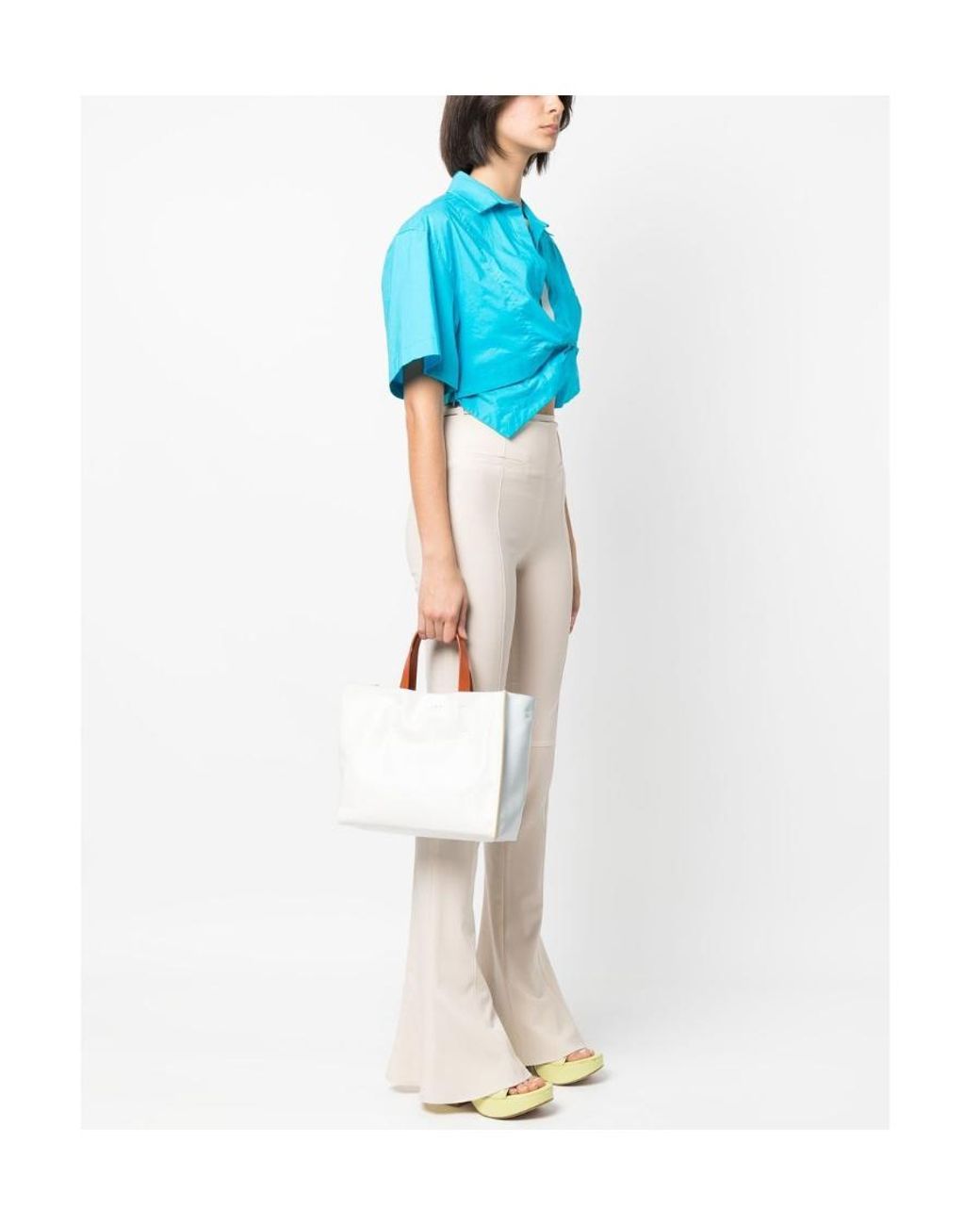 Marni White Logo Print Leather Shoulder Bag