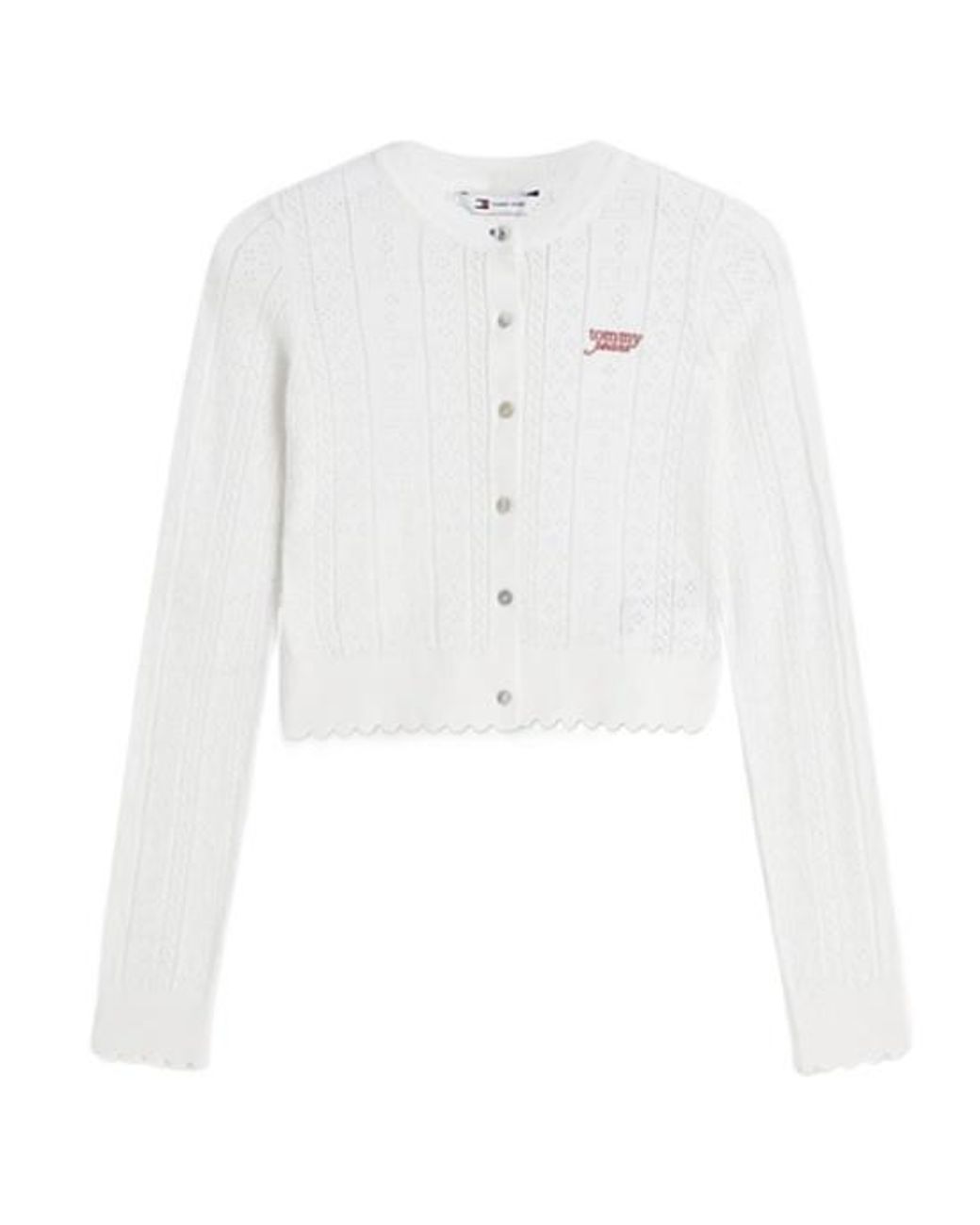 Tommy Hilfiger White Slim Pointelle Flag Cardigan