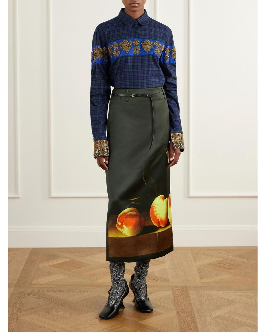 Dries Van Noten Black Long Printed Skirt