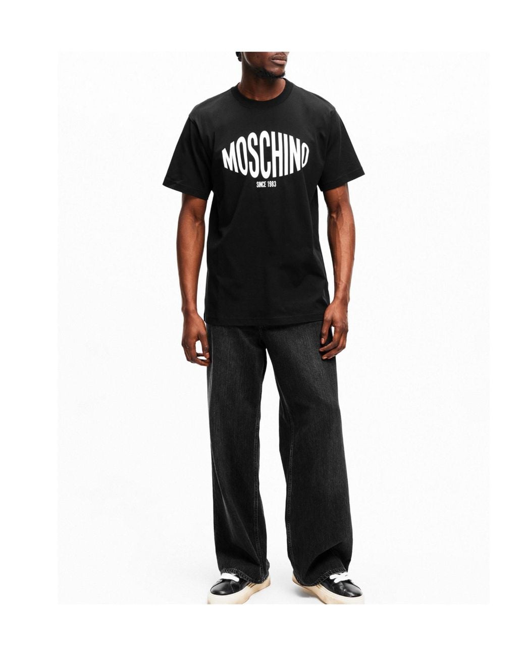 Moschino Black Simple Crew Neck Shortsleeve Top for men