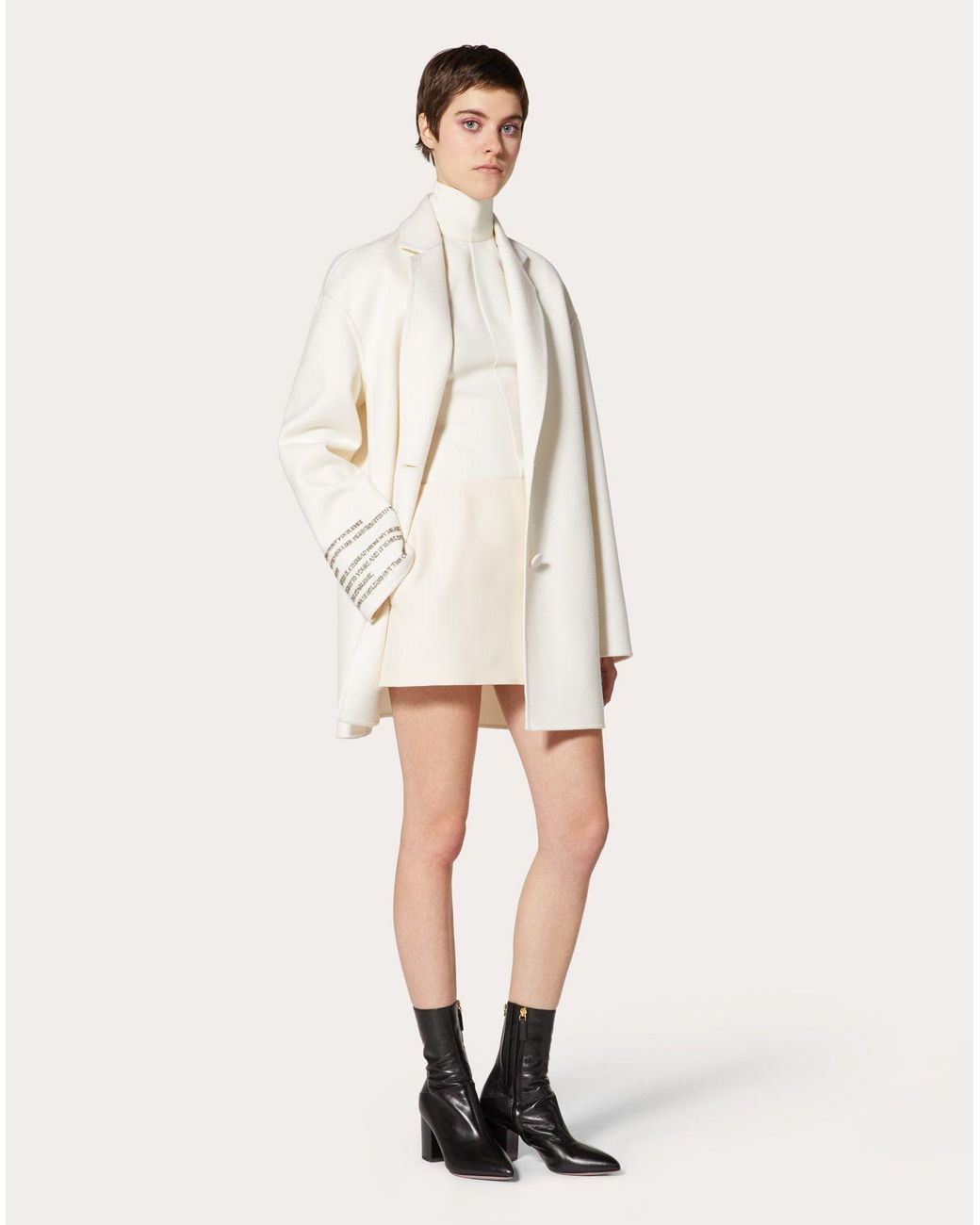 Valentino White Poem Detail Single Breasted Coat