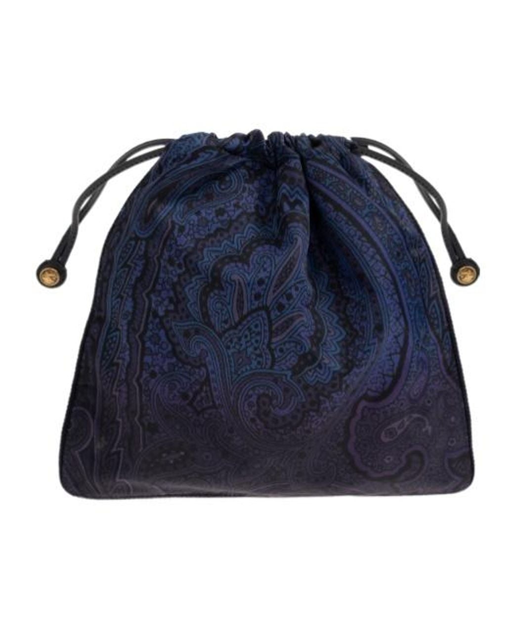 Etro Blue Paisley Drawstring Bucket Bag