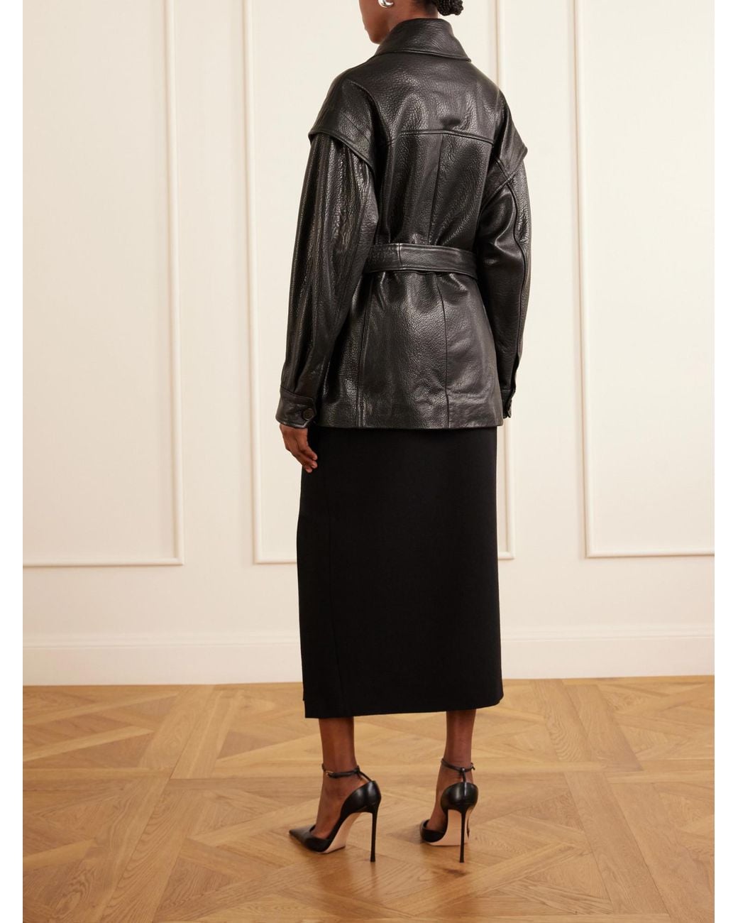 Nour Hammour Black Belted Leather Jacket