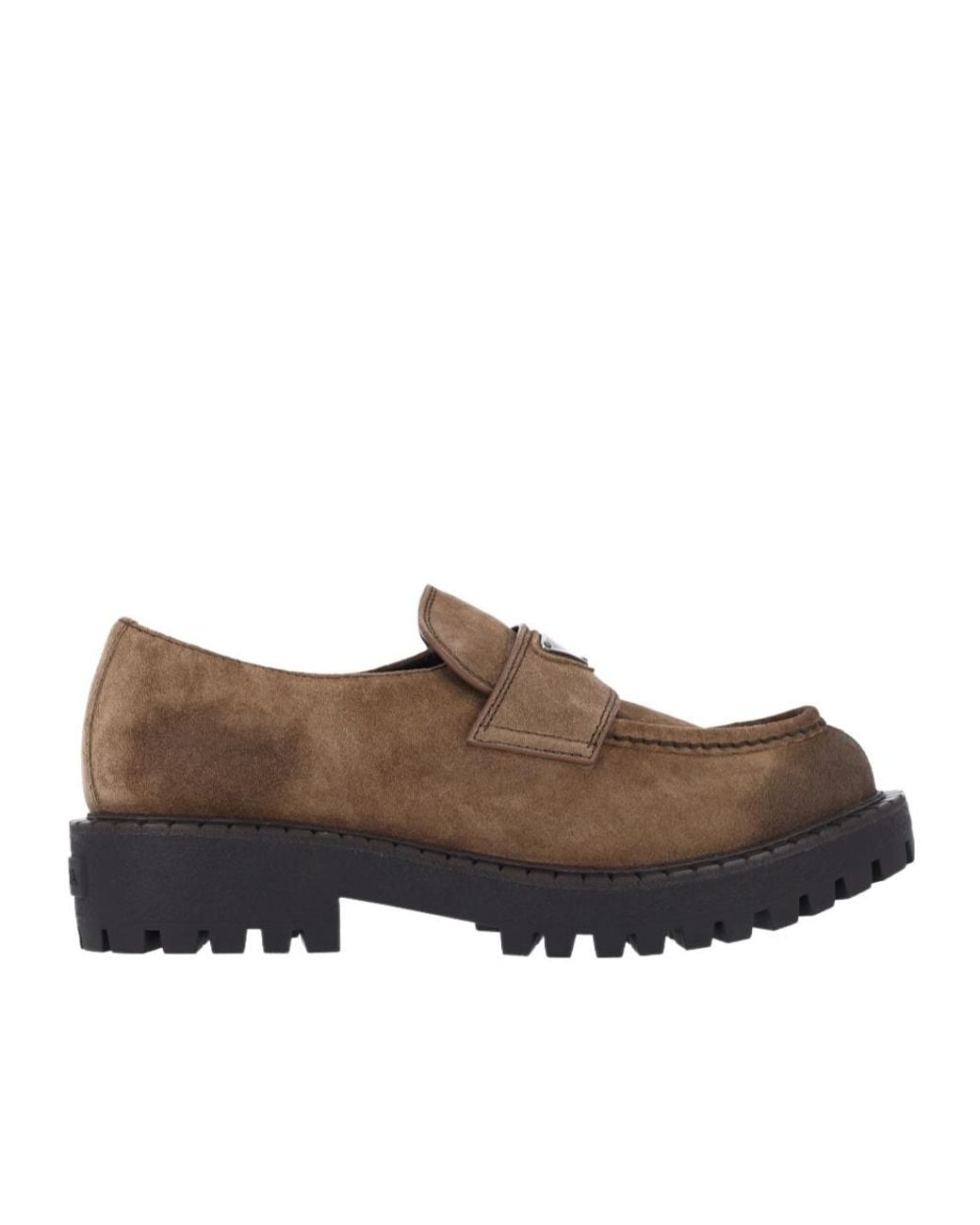 Prada Brown Triangle-Logo Loafers for men