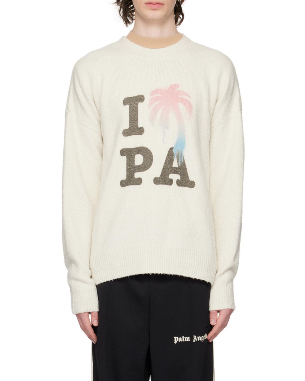 Palm Angels White I Love Pa Crewneck Knit Jumper for men
