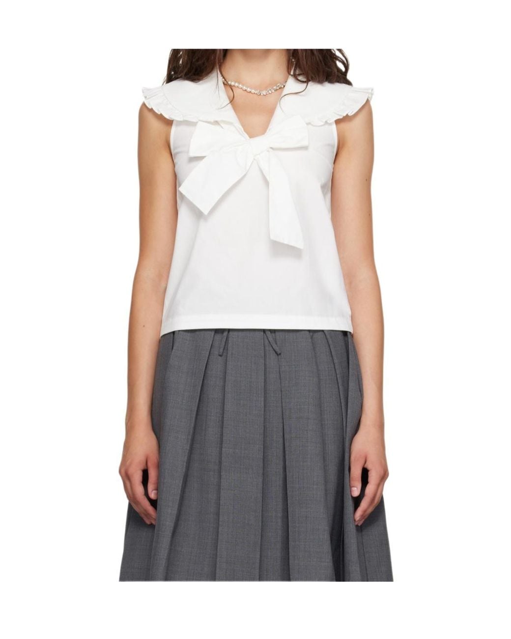 ShuShu/Tong White Ruffled Bow-Detail Top