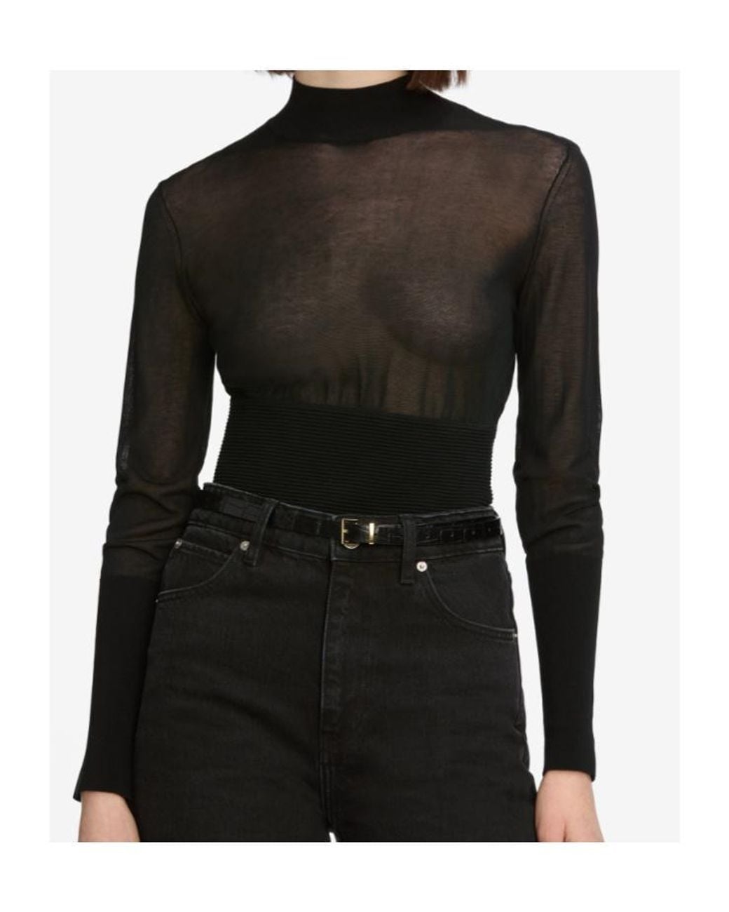 FRAME Black Sheer Panel Knitted Sweater