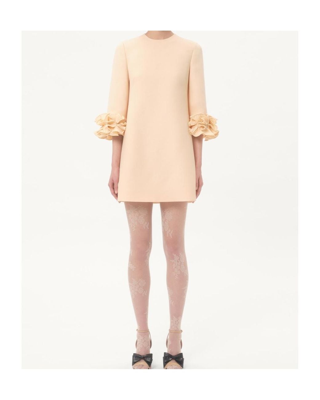 Valentino Natural Crepe Couture Floral Detailed Mini Dress