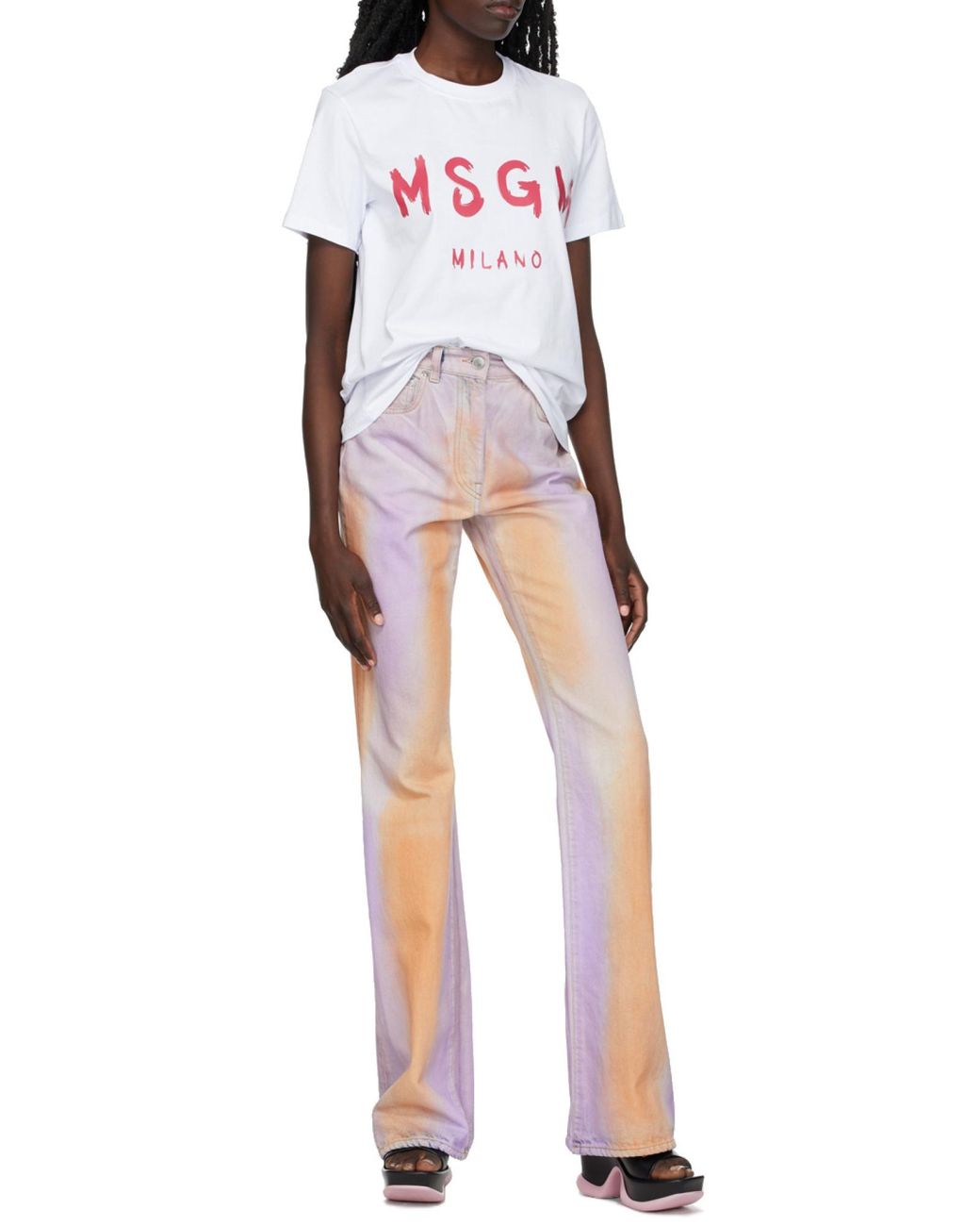 MSGM White Logo Printed Crewneck T-Shirt