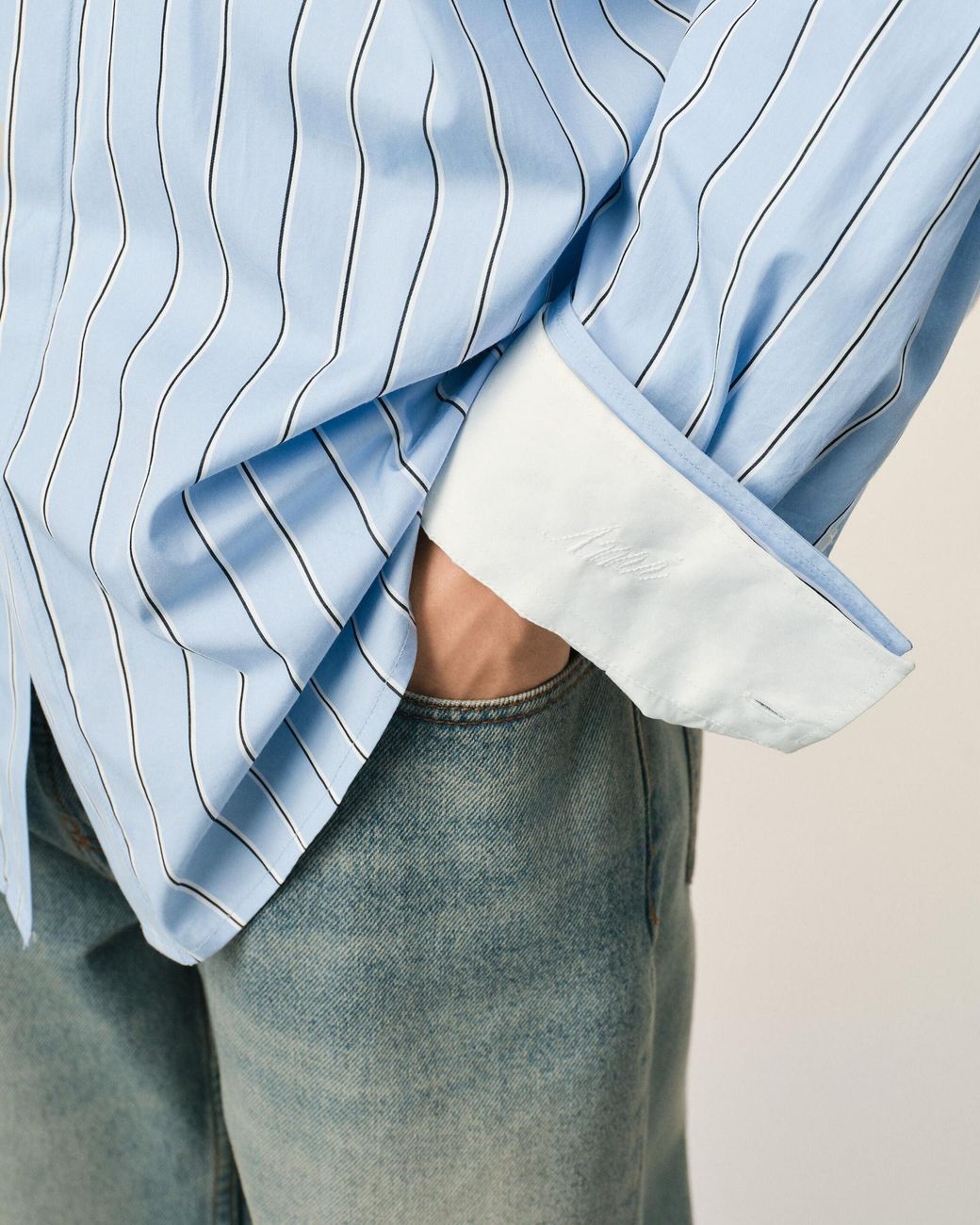 AMI Blue Ami Oversized Striped Shirt for men