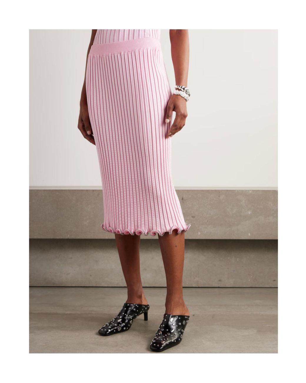 Jil Sander Pink Bead-Embellished Ribbed-Knit Midi Skirt